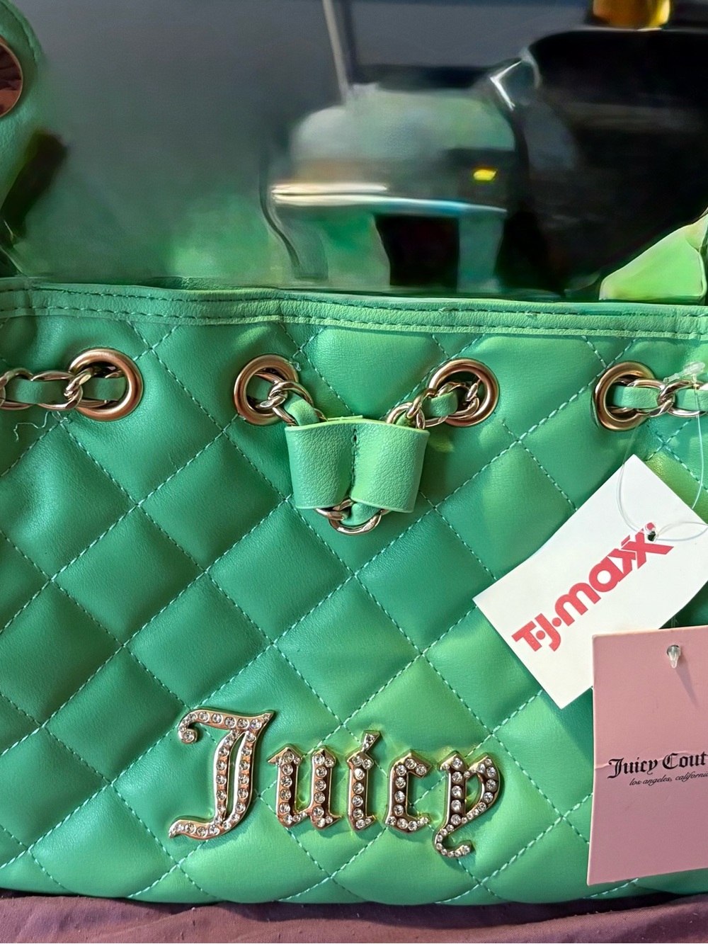 Juicy Couture Quilted Mint Green Tote with Crystal Logo